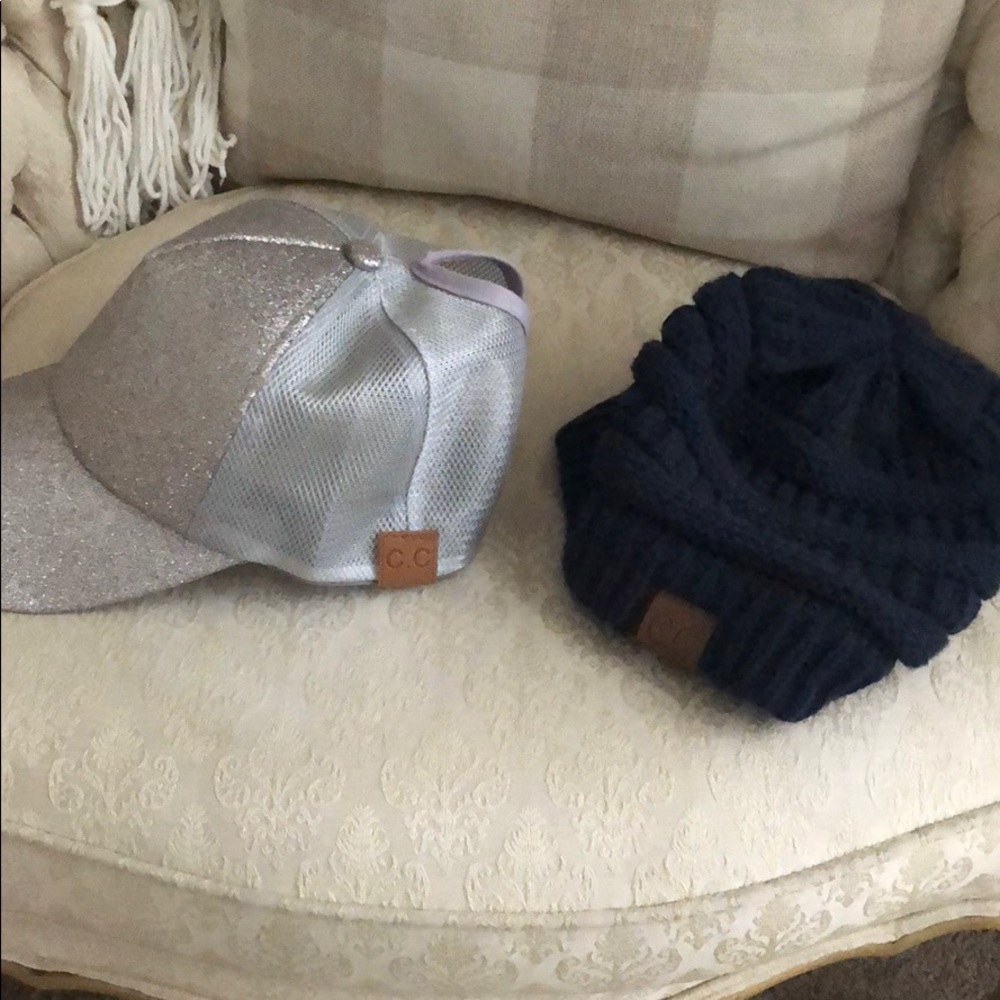 2 C.C hats .. one sliver glitter and 1 navy
